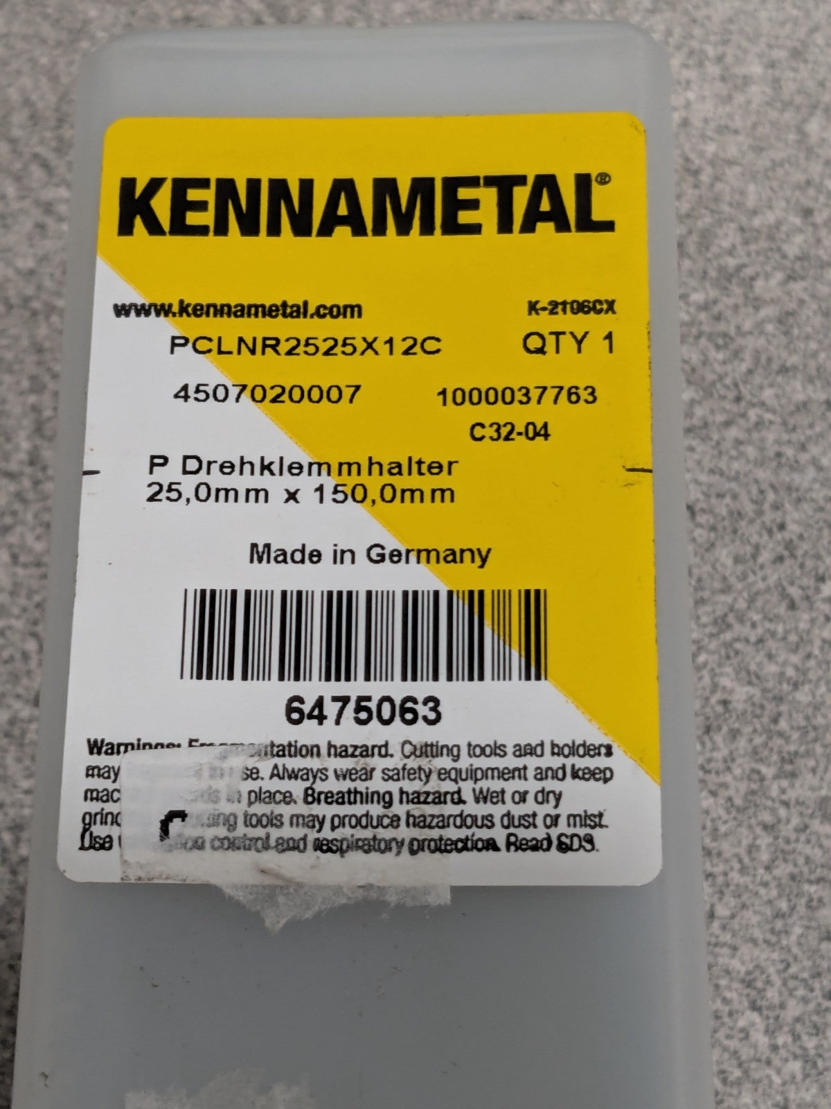 KENNAMETAL Indexable Turning Toolholder: PCLNR2525X12C, Clamp 6475063