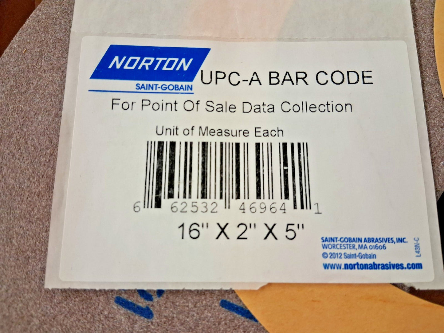 Norton Centerless & Cylindrical Grinding Wheel 16" Dia 5" Hole 66253246964