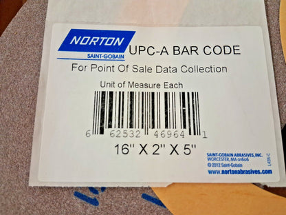 Norton Centerless & Cylindrical Grinding Wheel 16" Dia 5" Hole 66253246964