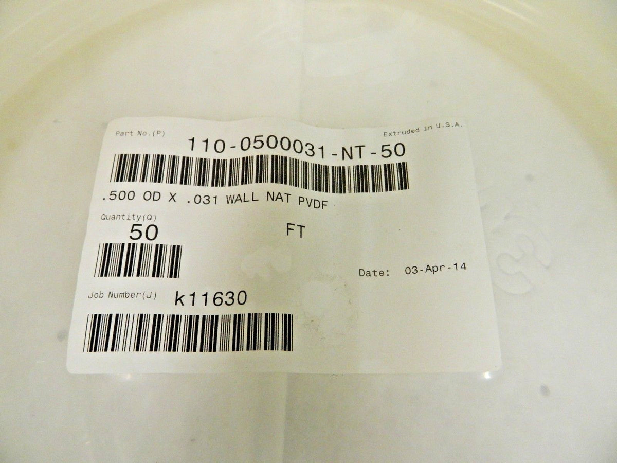 Parker PVDF Tube .500" OD x 0.31" Tube Wall Thickness 50 Ft 110-050003