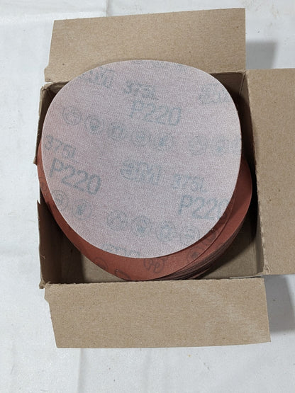 3M Hookit Film Abrasive Disc 375L, 5", P220 - MAX RPM 12,000 Qty 50 55681