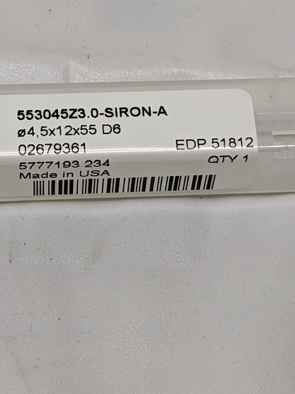 SECO Corner Chamfer End Mill: 4.5 mm Dia, 3 FL 02679361