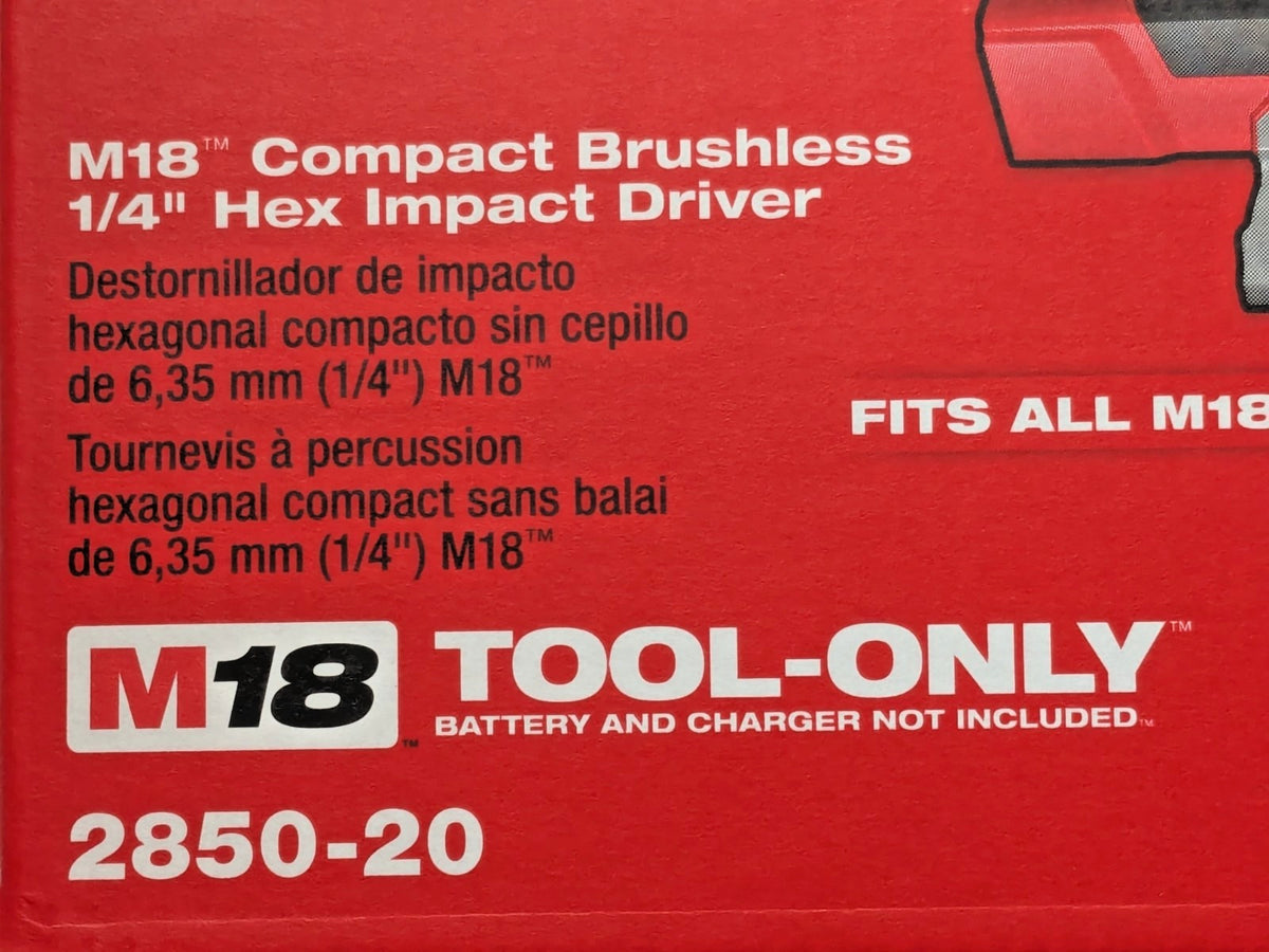 Milwaukee M18 Compact Brushless 1/4" Hex Impact Driver 2850-20 TOOL ONLY