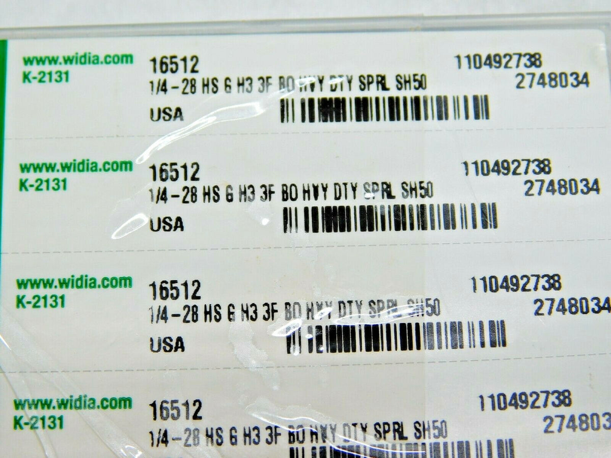 PACK of 6 Widia GTD Spiral Flute Taps HSS 1/4-28 H3 3FL 16512 2748034