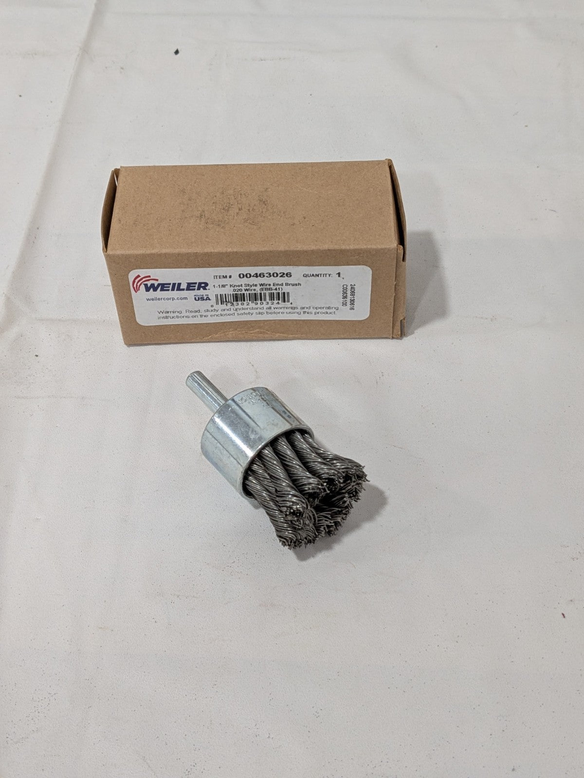 WEILER End Brush: 1-1/8" Dia, Steel, Knotted Wire 90324