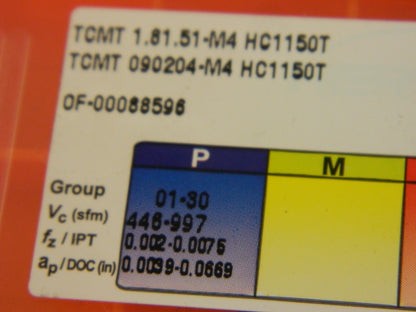 Hertel TCMT 1.81.51-M4 HC1150T inserts QTY 8 00088596