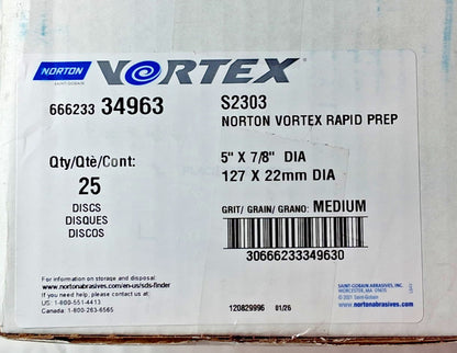 Norton Aluminum Oxide Hook & Loop Disc 5" Dia, 7/8" Hole Non-Woven 66623334963