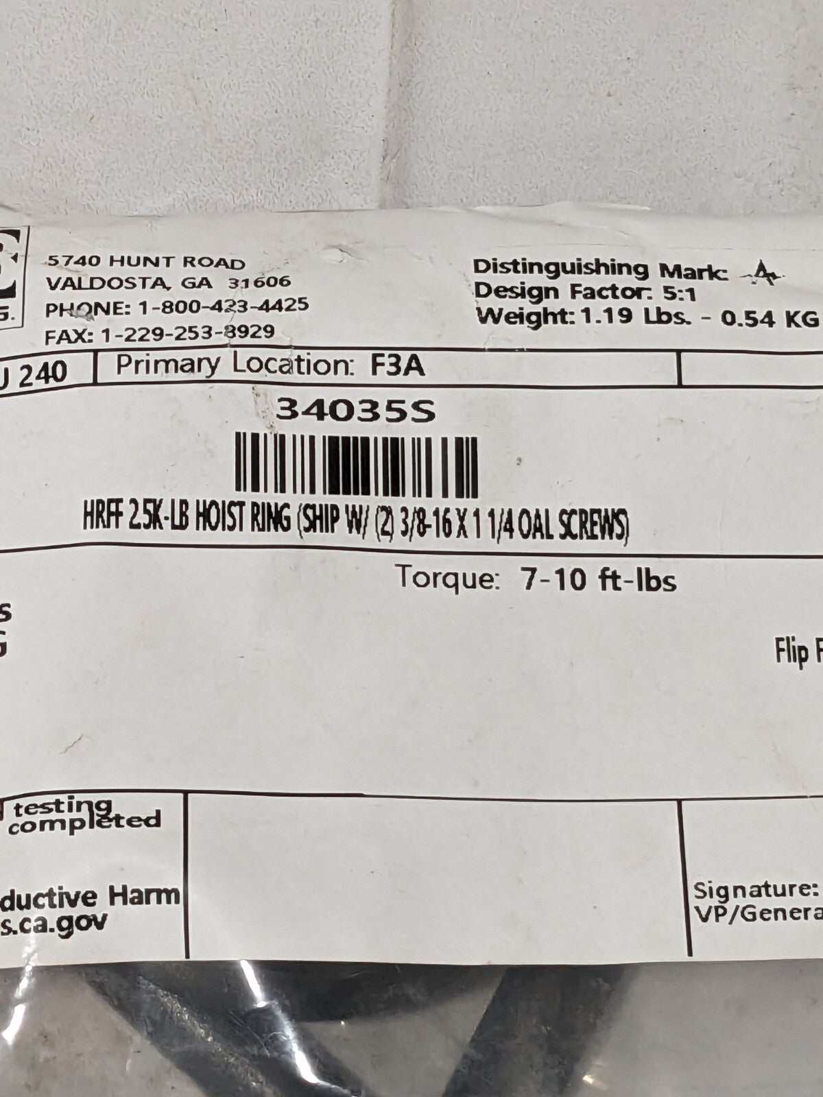 ADB HOIST RINGS Flip-Flop Hoist Ring: Screw-On, 2500 lb Capacity, 180° 34035S