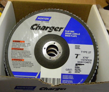Norton Charger Zirconia Alumina Flap Discs 5Pk  7" x 7/8" 40 Grit 6626