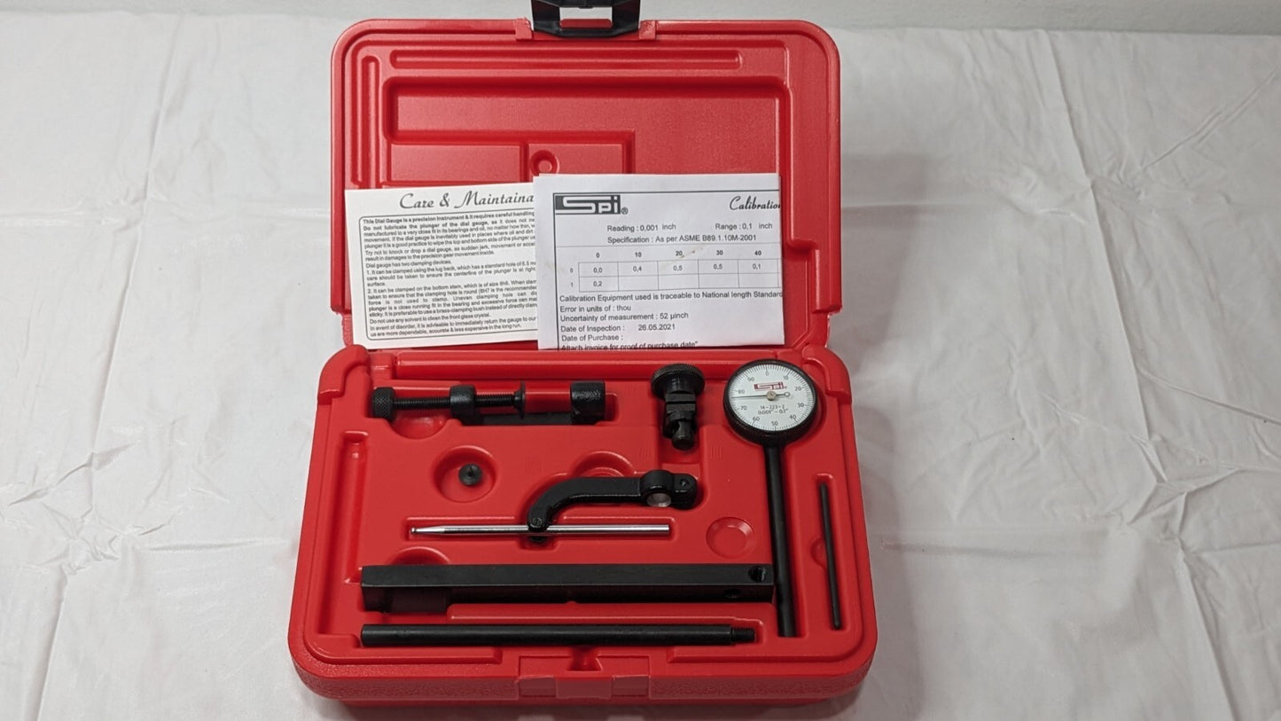 SPI Dial Indicator &amp; Base Kit w/Cert 0-100 Dial 14-227-3