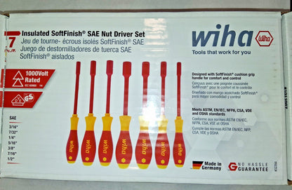 Wiha Nut Driver Set 7 Pc 3/16 to 1/2" Solid Shaft Ergonomic Handle 32294