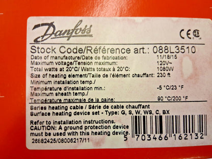 Danfross Heat Cable for Roof & Gutter Defrosting 230ft Long 120v 088L3510