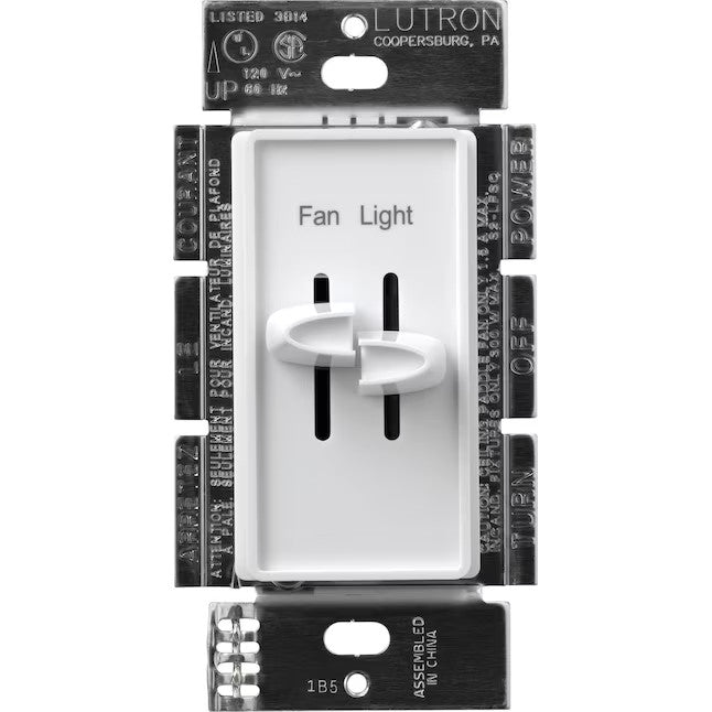 Lutron Skylark  S2-LFSQH-WH 3 Speed Dual Slide-to-Off Fan Control & Dimmer White