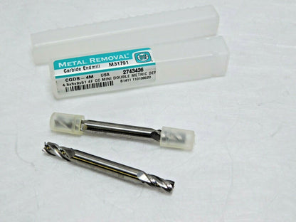 Metal Removal Carbide Double End Mills 4.5mmX5mmX9mmX51mm 4FL Qty 2 M31791
