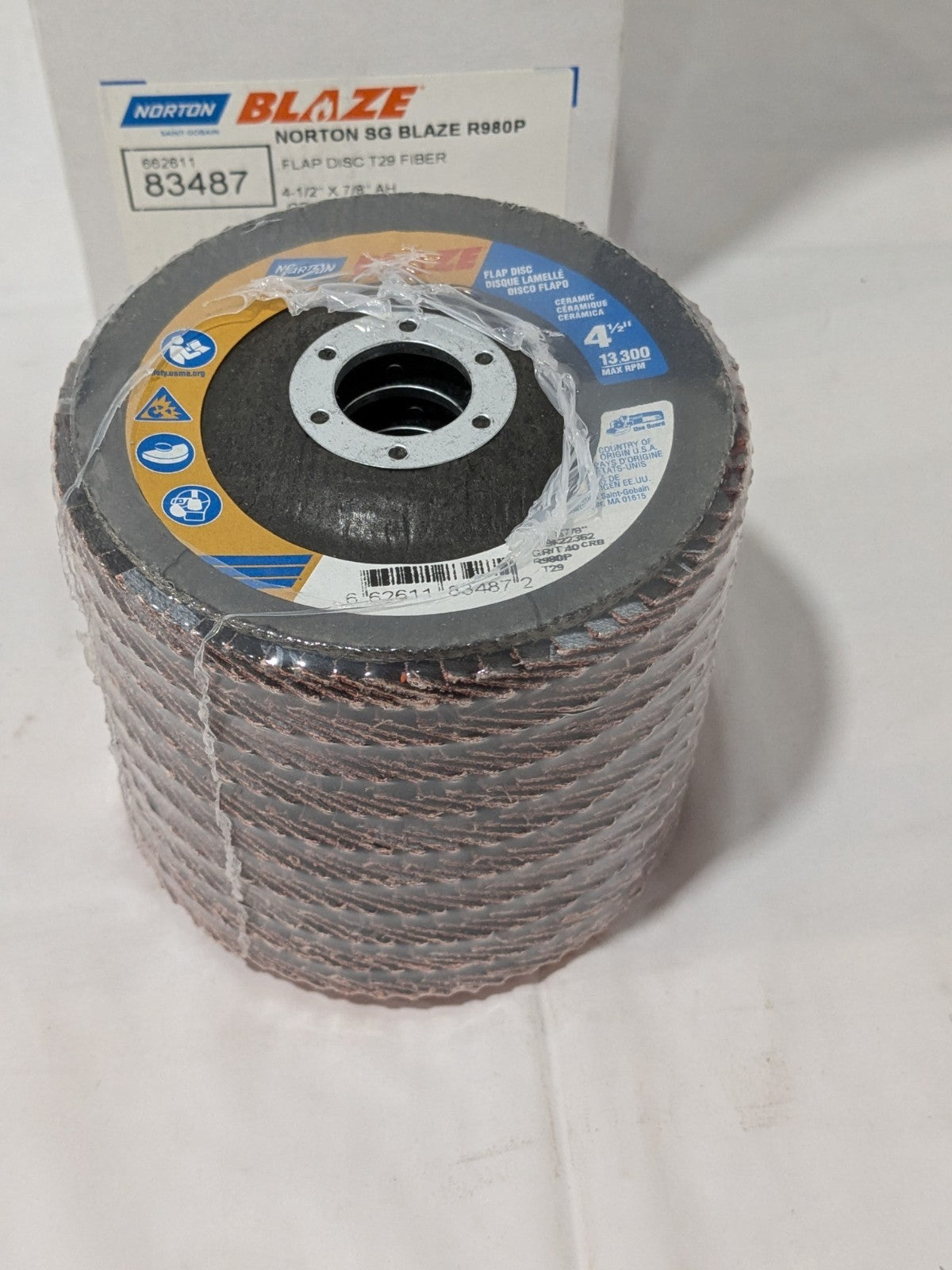 (10)Norton Flap Disc 4-1/2" Dia, 7/8" Hole, Ceramic Alumina, Type 29 66261183487