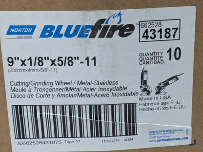 Norton BLUEfire Depressed-Center Wheels ZA Type 27 9"x1/8"x5/8"-11 66252843187
