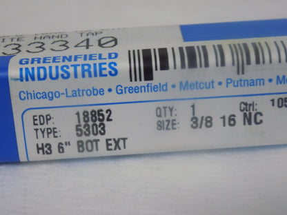 Greenfield Industries 3/8"-16 HSS 6" OAL Bottoming Extension Tap  QTY 2  18852