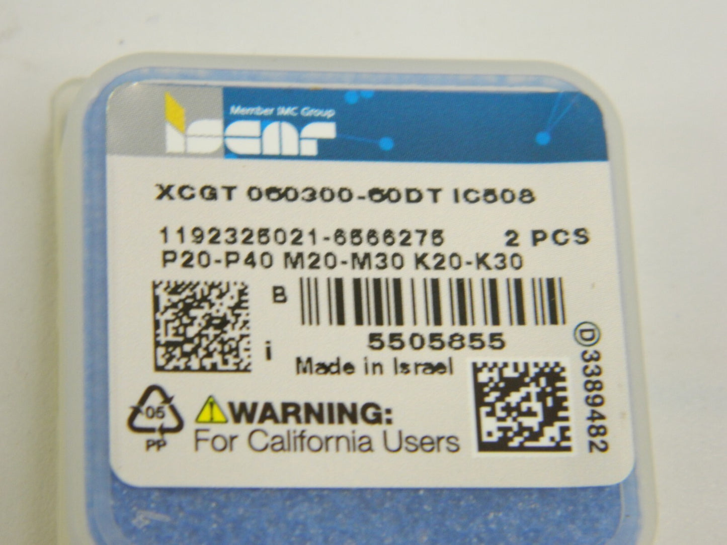 ISCAR XCGT060300 60DT IC508 Carbide Drill Chamfer Insert Qty 2 5505855