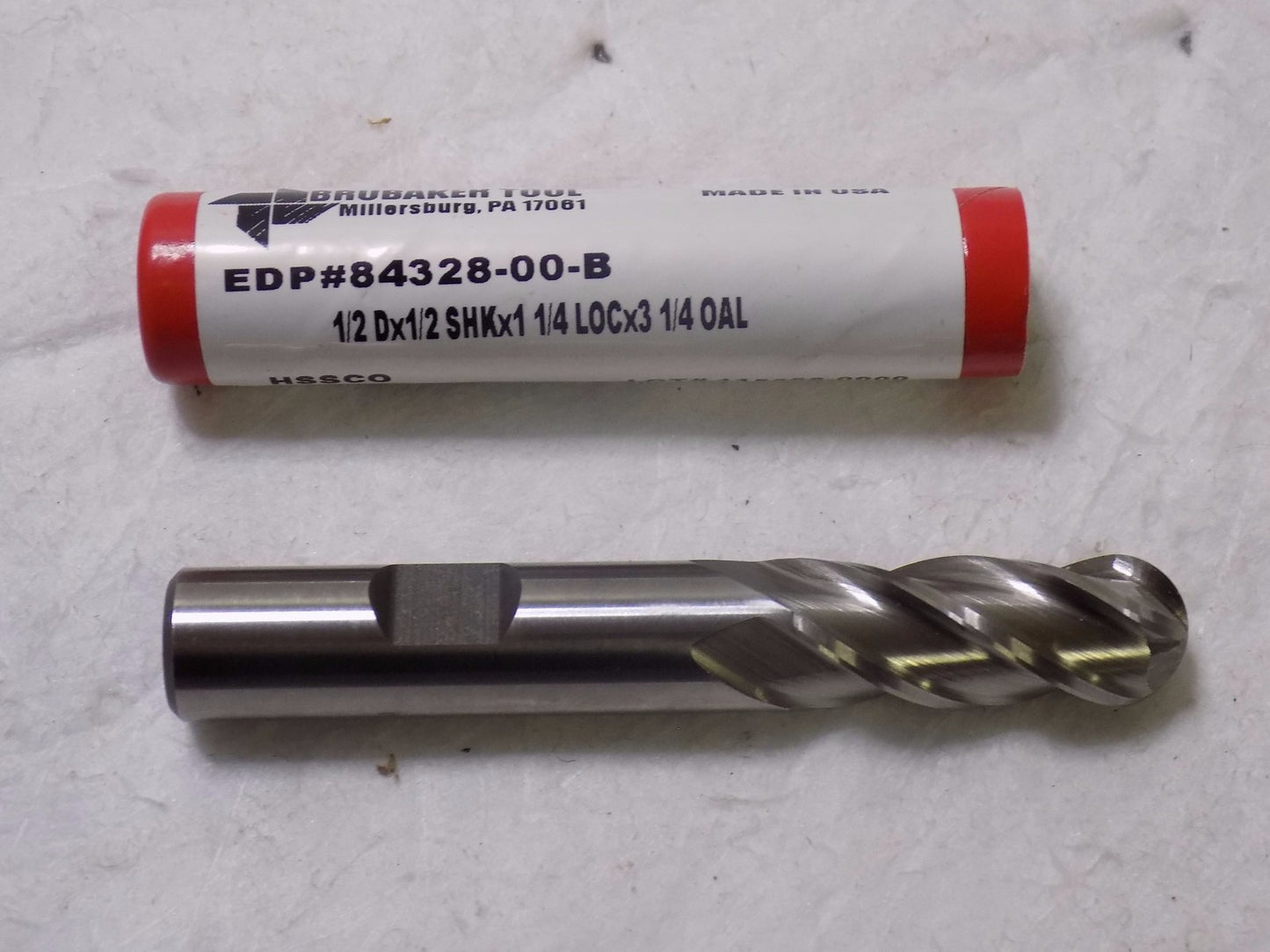 Brubaker HSSCO Ball End Mill 4Fl Ctr Cut 0.5" x 0.5"SHK x 1.25"LOC QTY 2 84328