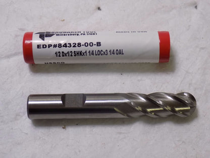 Brubaker HSSCO Ball End Mill 4Fl Ctr Cut 0.5" x 0.5"SHK x 1.25"LOC QTY 2 84328