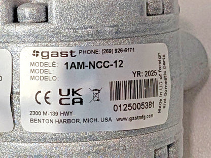 Gast Counterclockwise Hub Air Actuated Motor 0.45 hp 1AM-NCC-12