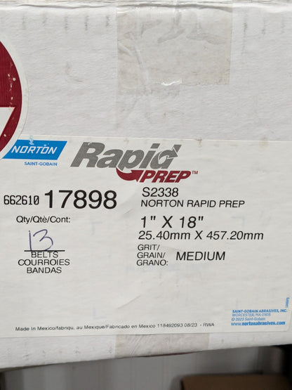 Norton Abrasive Belt: 1" Wide, 18" OAL, Aluminum Oxide Box of 13 66261017898