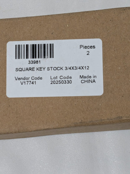 Oversized Key Stock: 3/4" H, 3/4" W, 12" L, Cold Drawn Steel 2 Pack 33981