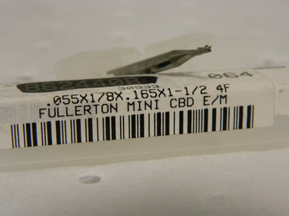 Fullerton Solid Carbide Square End Mill 0.055X 1/8X 0.165X 1-1/2" 4 FL 30933
