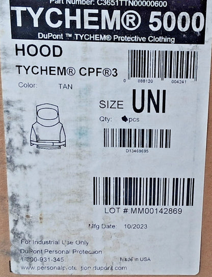 Dupont Tychem Chemical Protection Hood Tan Size Universal QTY5 C3651TTN00000600