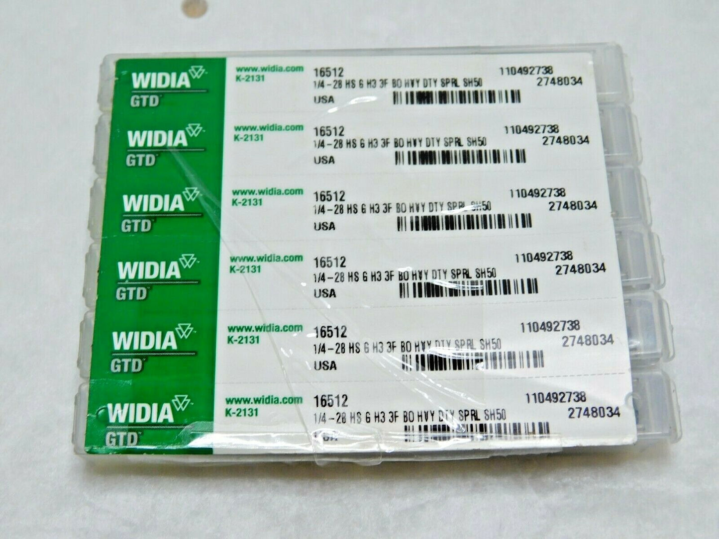 PACK of 6 Widia GTD Spiral Flute Taps HSS 1/4-28 H3 3FL 16512 2748034