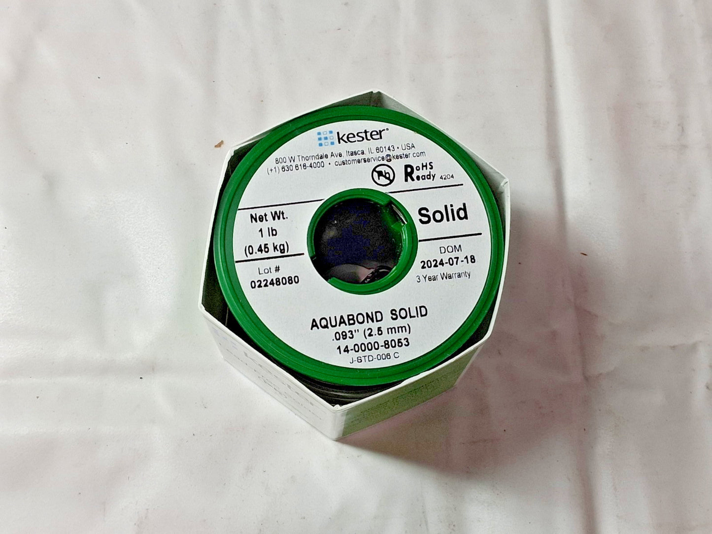Kester SN95SB5 Lead Free Solid Solder Wire .093 Dia 14-0000-8053