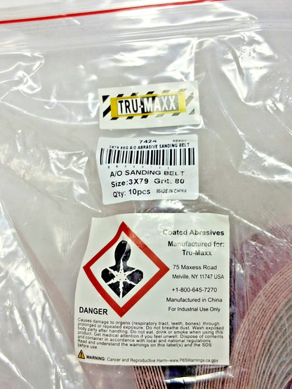 Tru-Maxx Aluminum Oxide Sanding Belts 3x79 80 Grit QTY 10 7424