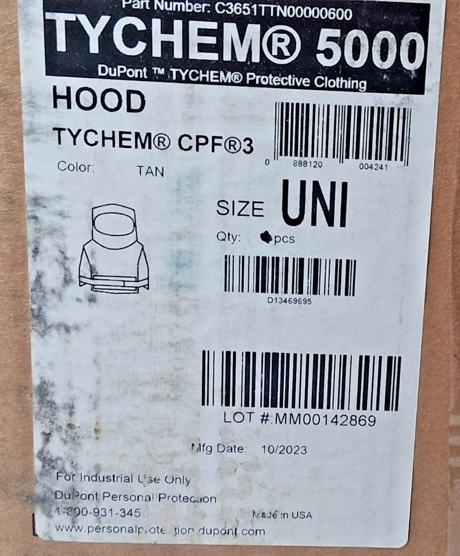 Dupont Tychem Chemical Protection Hood Tan Size Universal QTY5 C3651TTN00000600
