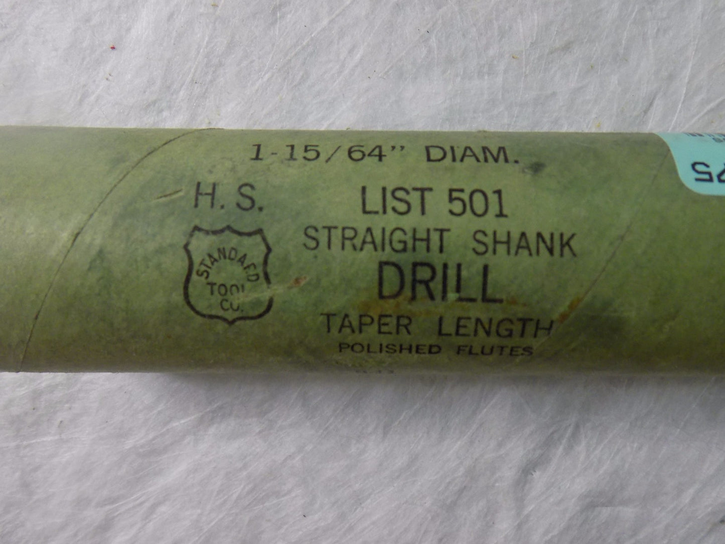 Standard Tool Co 501 Straight Shank Twist Drill 1-15/64" 118º RH Taper Lgth 2Fl