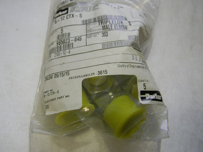 Parker 3/8" Triple-Lok Male Elbows 37° Flare NPTF Pack of 5  6-12 CTX-S