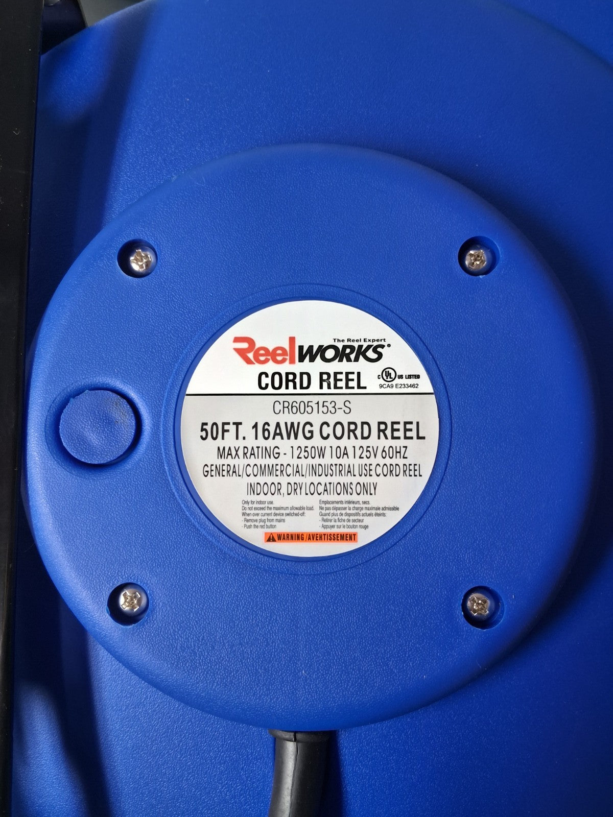 REELWORKS 50' Cord &amp; Cable Reel 16 AWG, Long, Outlet End CR605153S4