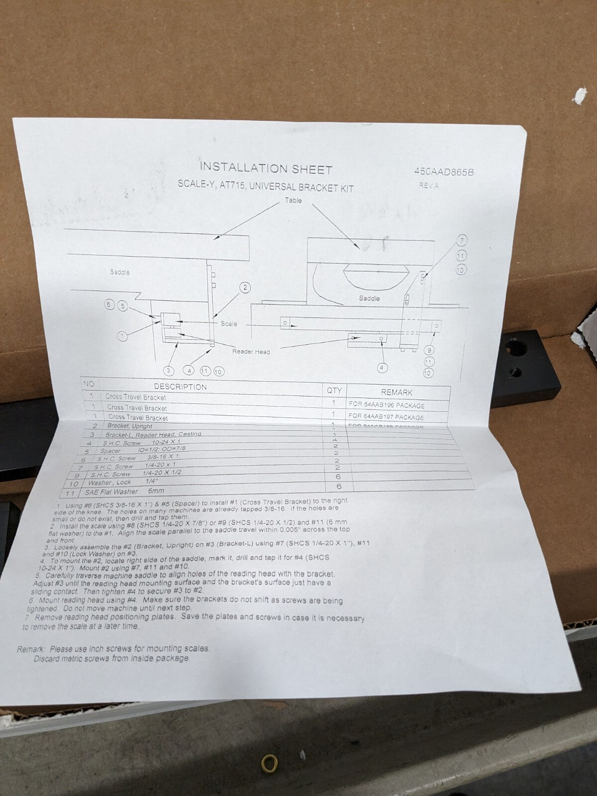 MITUTOYO Bracket Kit, Universal For Scale-Y, 14"-16" 64AAB197