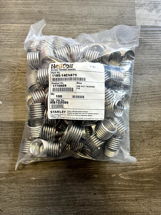 1185-14CN875 Tanged Non-Locking Insert, 7/8-9; Stainless Steel; 1 Dia. QTY 100