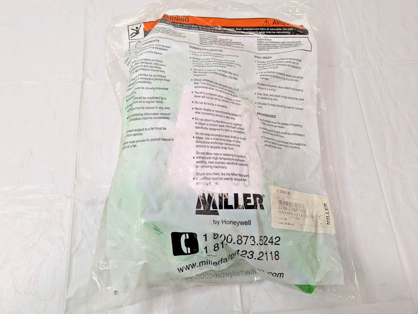 Miller 2 Leg Locking Snap Hook Harness Shock Absorbing Lanyard 6Ft 231M-Z7/6FTGN