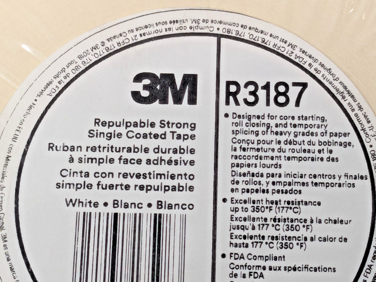 3M R3287 Repulpable Strong Single Coated Tape White 72mm X 55m QTY 12 7100028052