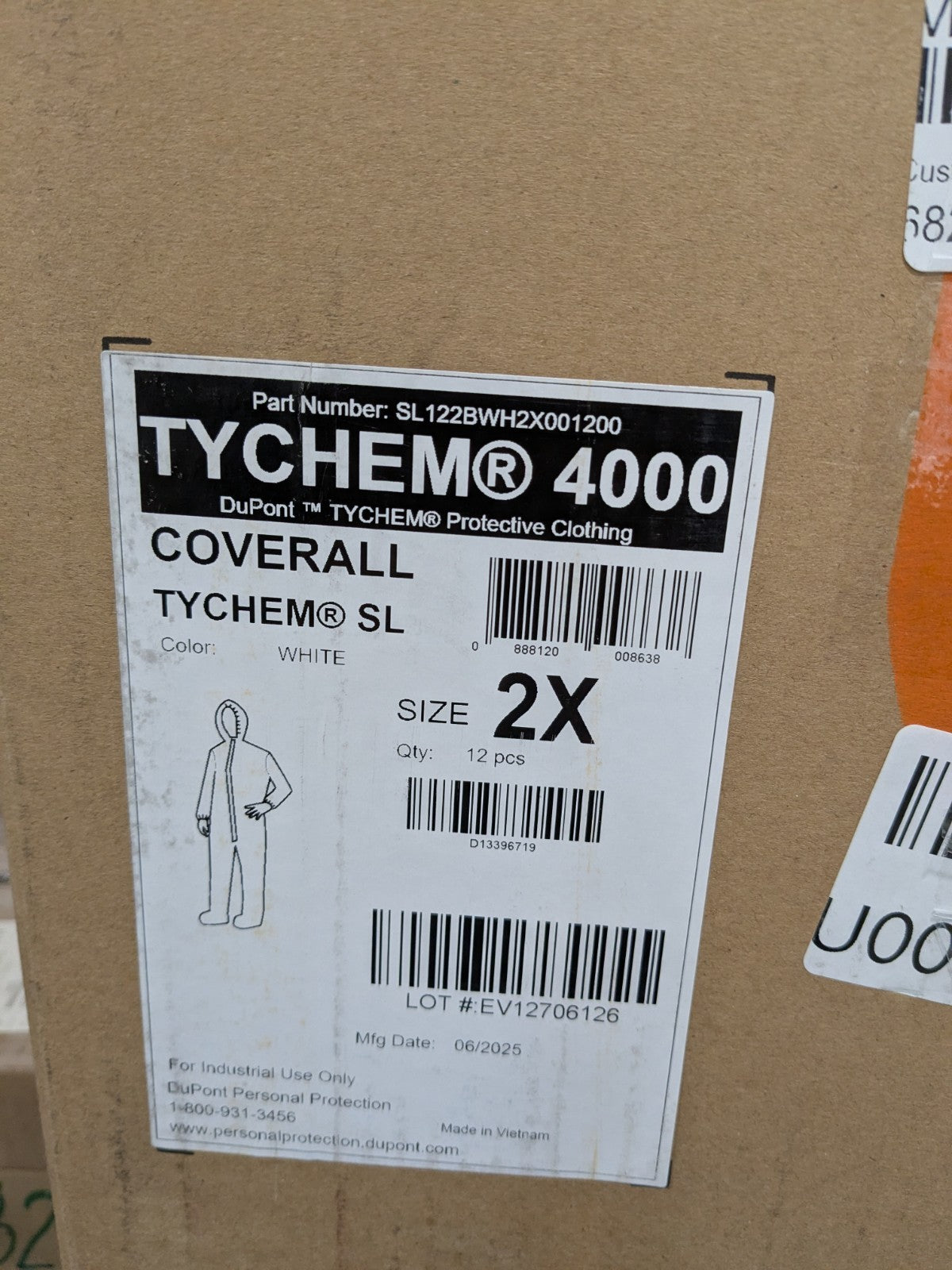 (12) Dupont Disposable Coveralls Chemical & Bloodborne Pathogen SL122BWH2X001200