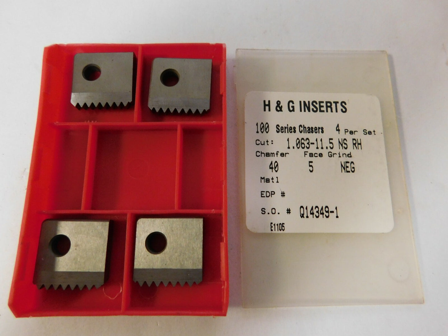 H&G Inserts RH Negative Thread Chasers 4-SET 1.063-11.5 NS 100-Series  Q14349-1