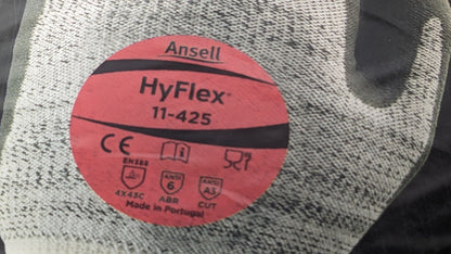 12 PAIRS Ansell HyFlex Abrasion-Resistant Gloves Gray/White Size 11 11-425-11