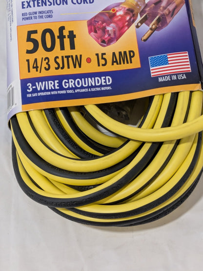 WorkSmart 50' Yellow/Black Outdoor Extension Cord 14/3 Gauge/Conductor 7305