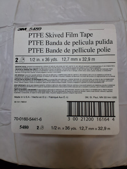 3M Polytetrafluroethylene Film Tape 1" Wide 110ft Long QTY2 70000501