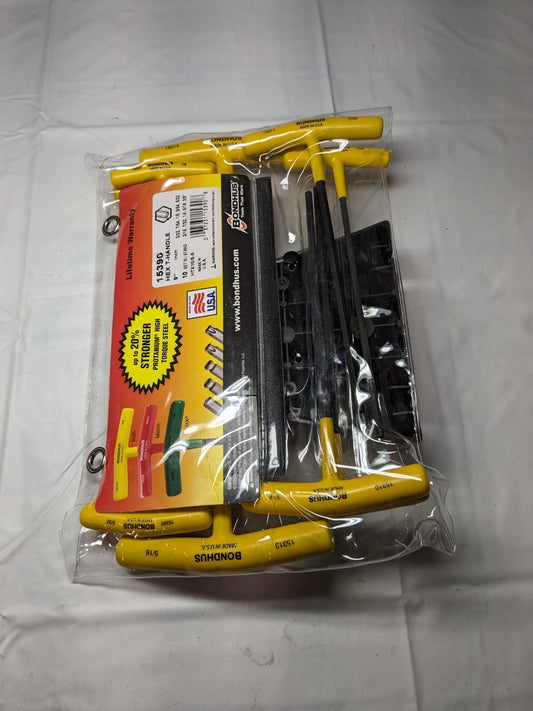 BONDHUS 10 Piece, T-Handle Cushion Grip Hex Key Set 15390