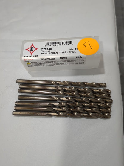 CLEVELAND 7pc Jobber Length Drill Bits #15 0.1800 Dia 135 deg Cobalt C70148