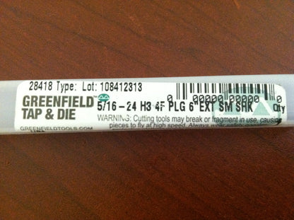 Greenfield Tap & Die 5/16"-24 UNF H3 4FL Extension Plug Taps USA  #28418