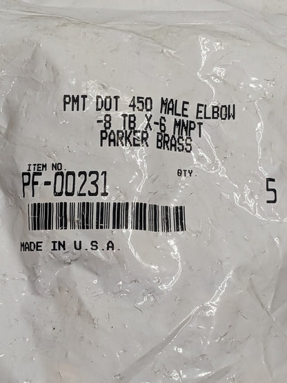 PARKER PushToConnect Tube Fitting: 3/8" Thread, 1/2" OD Qty 5 PF-002