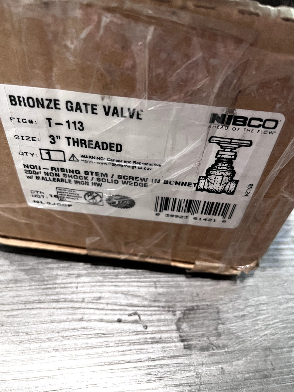 NIBCO Gate Valve: Non-Rising Stem, 3" Pipe, Threaded, Bronze NL0J00F